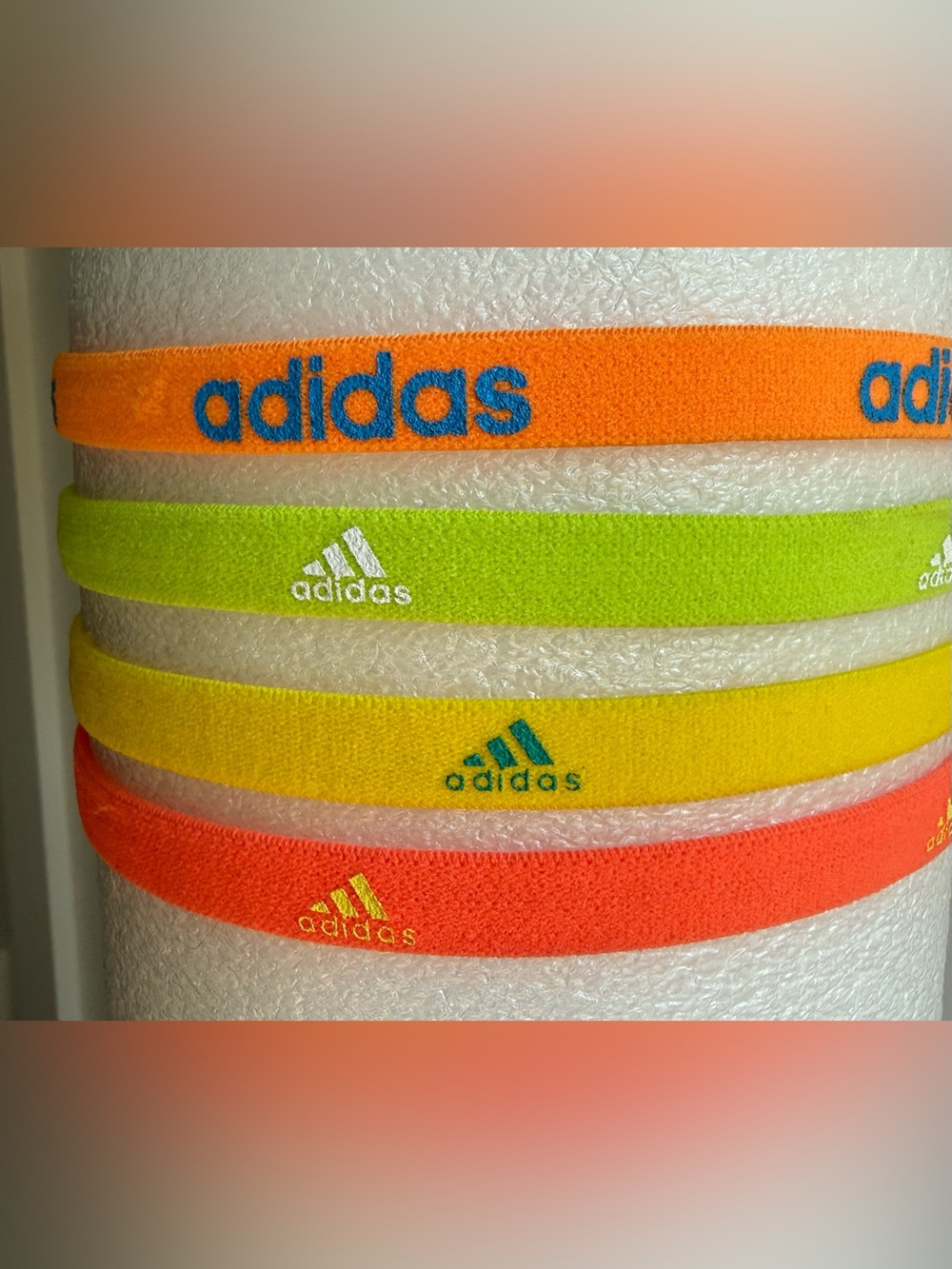 adidas Sport Headbands in Orange, Lime, Yellow, Coral - set of 4